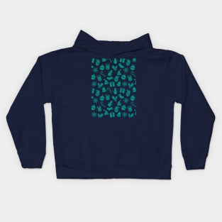 Fun Christmas teal pattern: Santa, bell, mistletoe, and more! Kids Hoodie